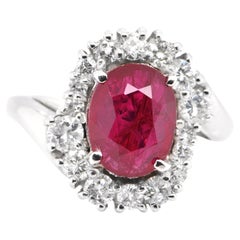 3.04 Carat Natural Ruby and Diamond Cocktail Ring Set in Platinum