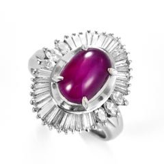 3.04 Carat Natural Untreated Burmese Star Ruby and Diamond Ring Made in Platinum
