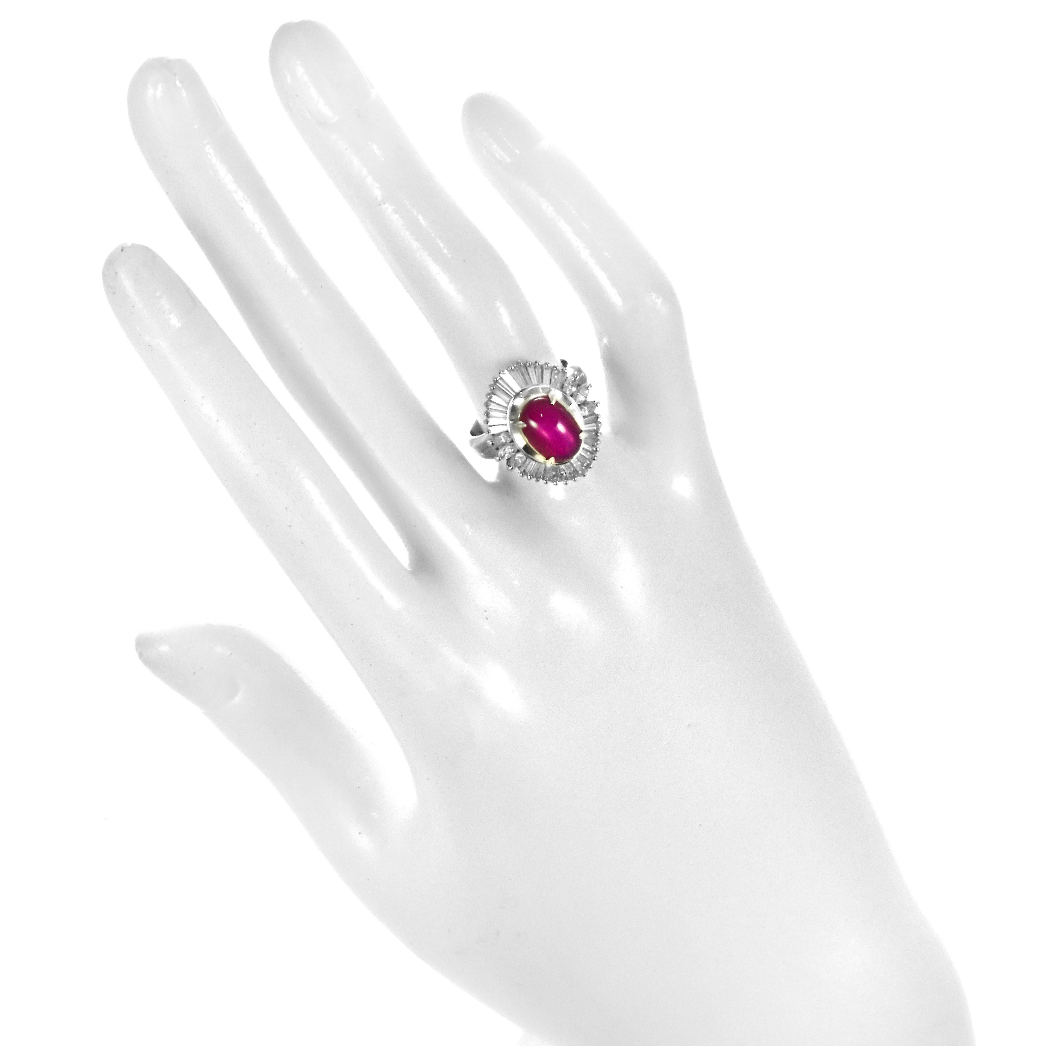 3.04 Carat Natural Untreated Burmese Star Ruby and Diamond Ring Made in Platinum For Sale 1