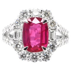 3.04 Carat Natural Untreated 'No Heat' Ruby and Diamond Ring Set in Platinum