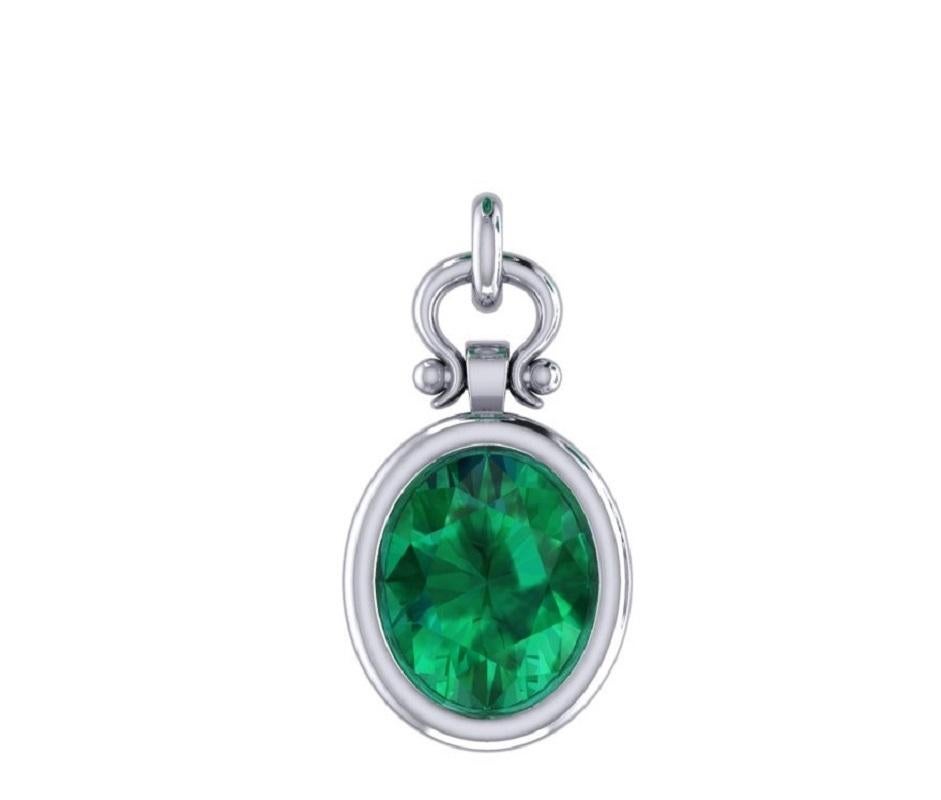 Women's 3.04 Carat Oval Cut Emerald Pendant Necklace in 18k For Sale