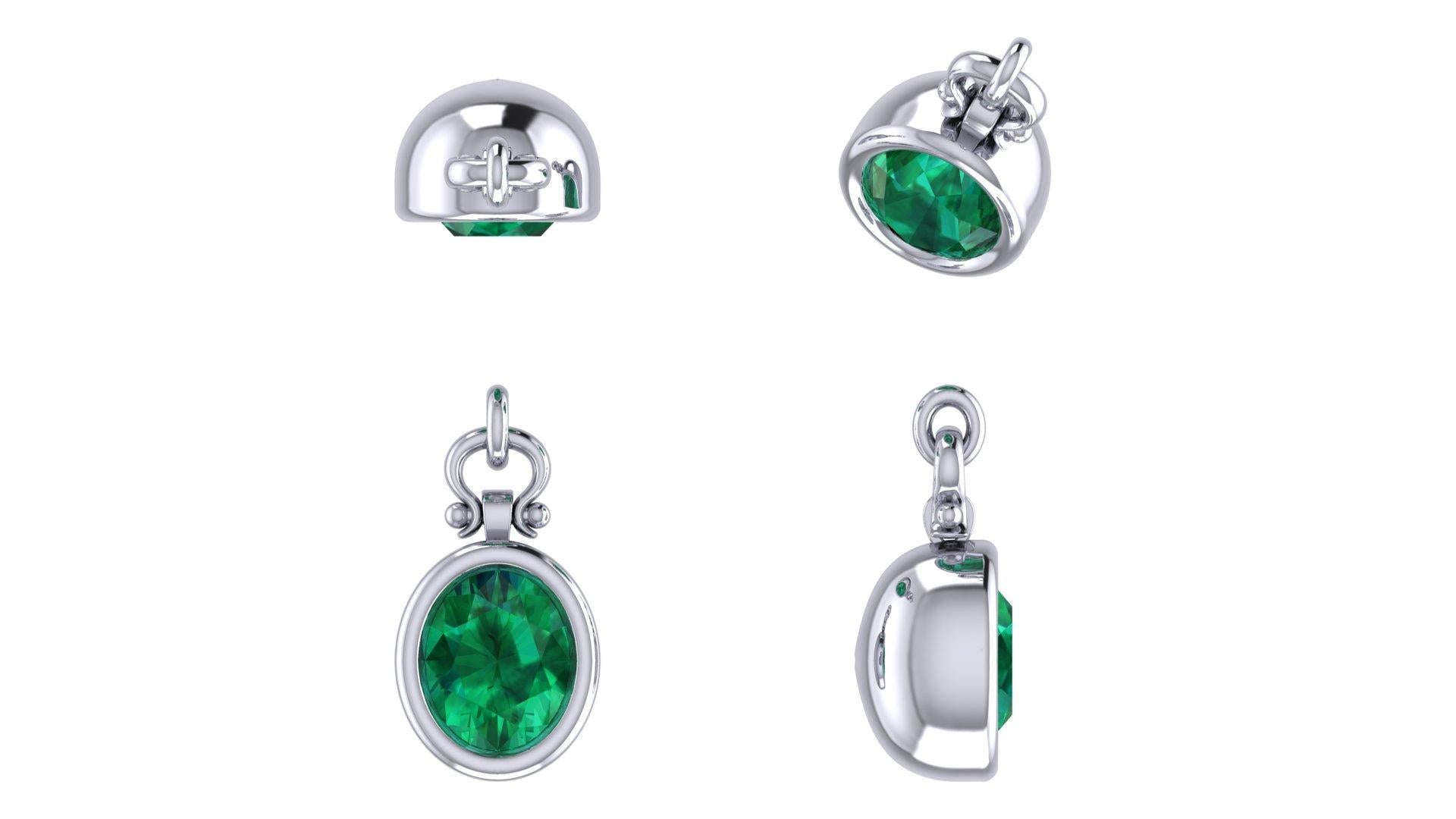 3.04 Carat Oval Cut Emerald Pendant Necklace in 18k For Sale 1