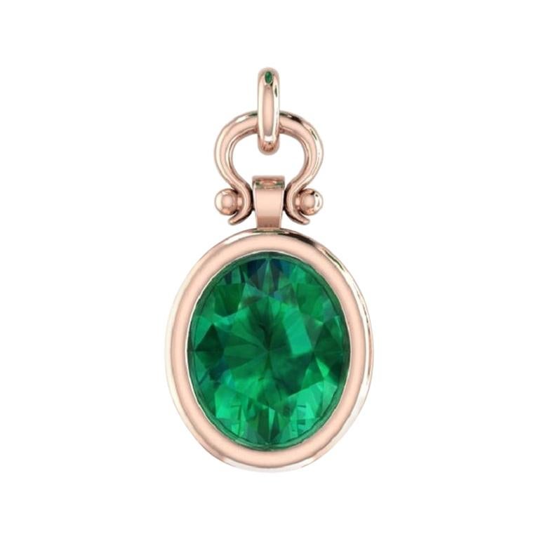 3.04 Carat Oval Cut Emerald Pendant Necklace in 18k