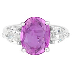 3.04 Carat Oval Cut Pink Sapphire & 1.05 Carat Diamonds Ring