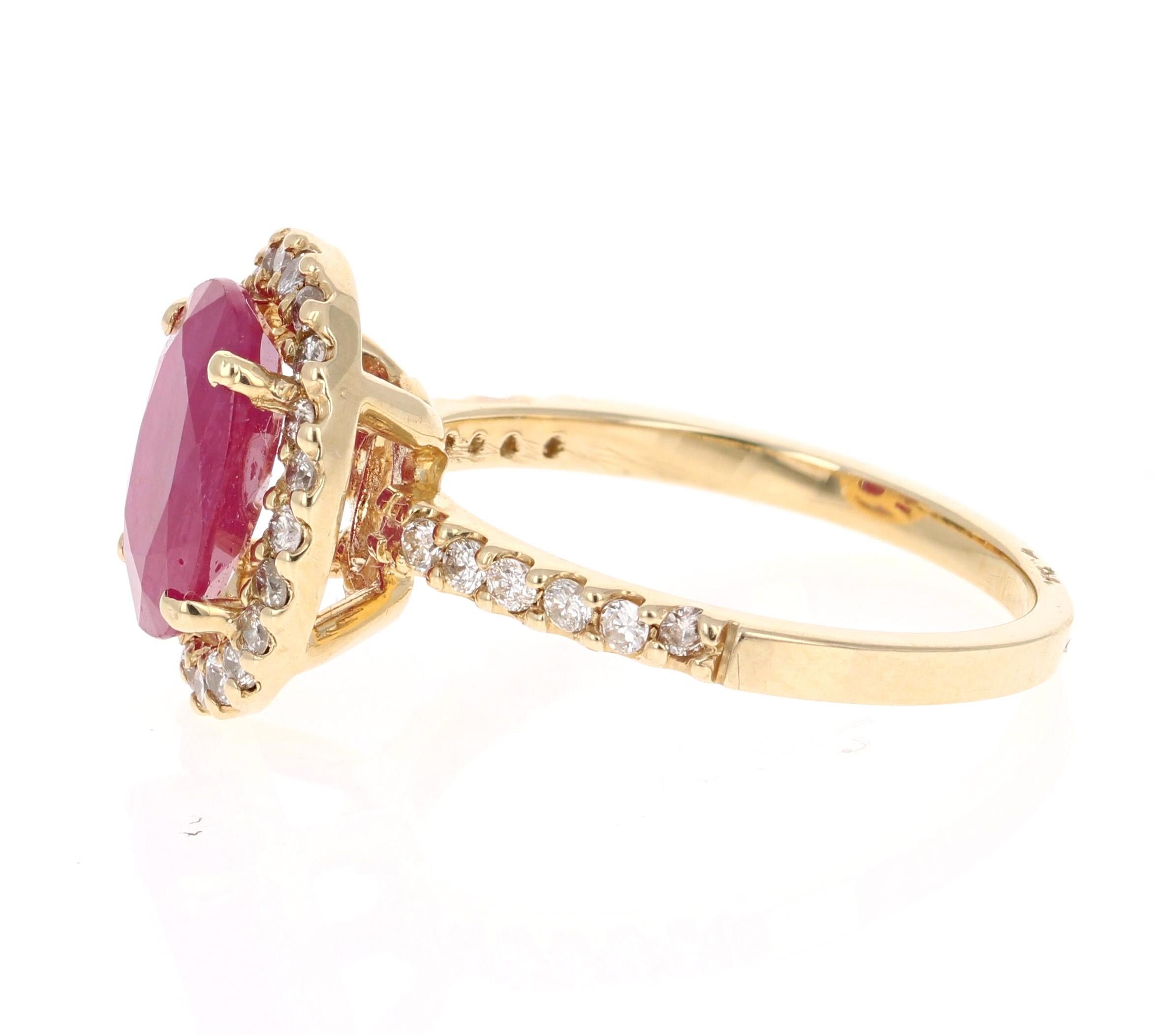 Contemporary 3.23 Carat Ruby Diamond Ring and Diamond Band 14 Karat Yellow Gold Ring