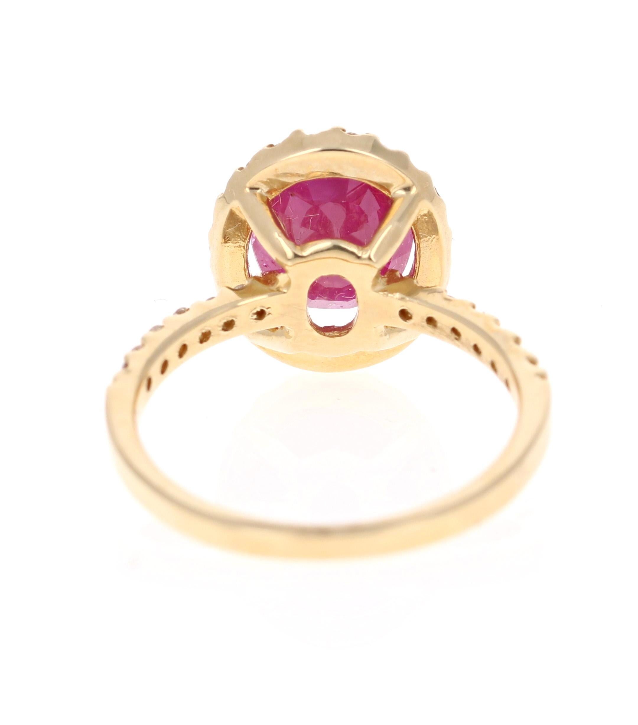 Oval Cut 3.23 Carat Ruby Diamond Ring and Diamond Band 14 Karat Yellow Gold Ring