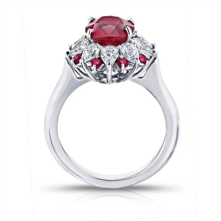 Contemporary 3.04 Carat Oval Red Ruby and Diamond Platinum Ring