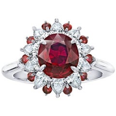 3.04 Carat Oval Red Ruby and Diamond Platinum Ring