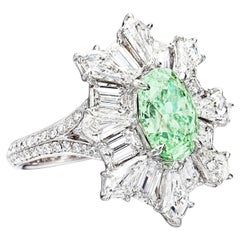 3,04 Karat Oval Statement Fancy Gelb grün   Seltene Fancy-Farbe  Diamantring