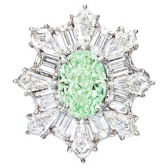 3,04 Karat Oval Statement Fancy Gelb grün   Seltene Fancy-Farbe  Diamantring