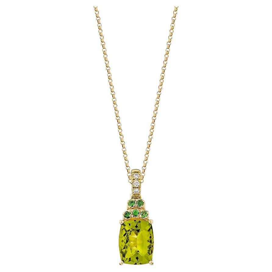 Peridoto Sunita Nahata 3.04ct. Ciondolo in 18KYG con tsavorite e diamante.