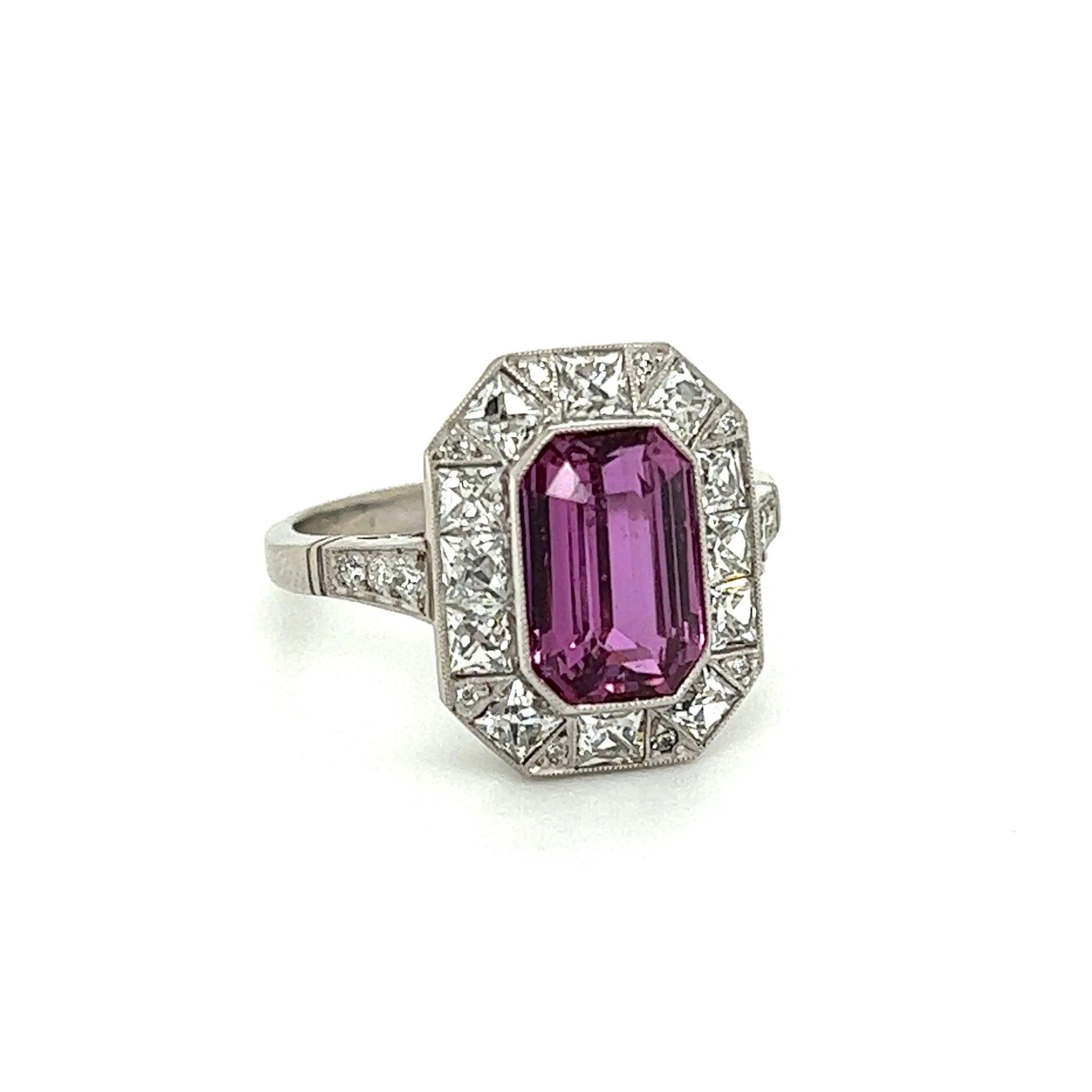 Mixed Cut 3.04 Carat Pink Sapphire and Diamond Vintage Platinum Cocktail Ring Estate For Sale