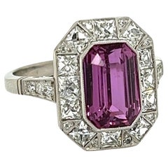 3.04 Carat Pink Sapphire and Diamond Vintage Platinum Cocktail Ring Estate