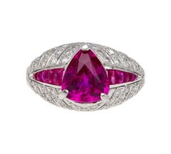 3.04 Carat Purplish Pink Trillion-Cut Ruby and Diamond Cocktail Ring