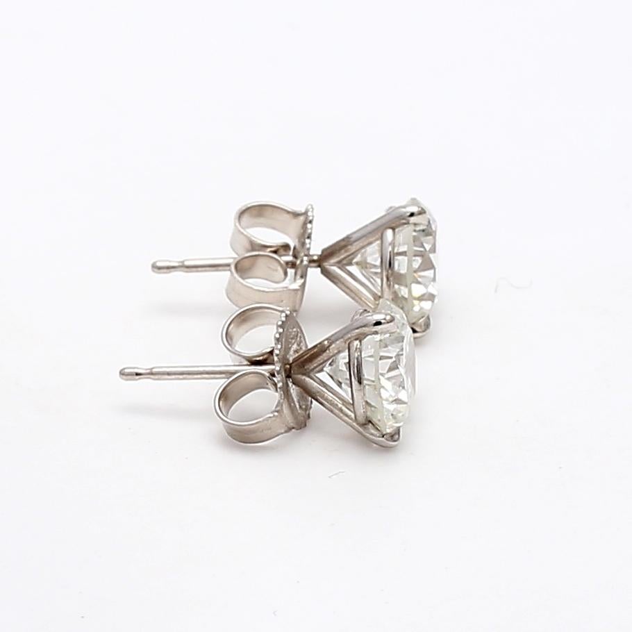 Orecchini con diamante tondo brillante H I1 da 3,04 carati in oro bianco 14 carati in vendita 4