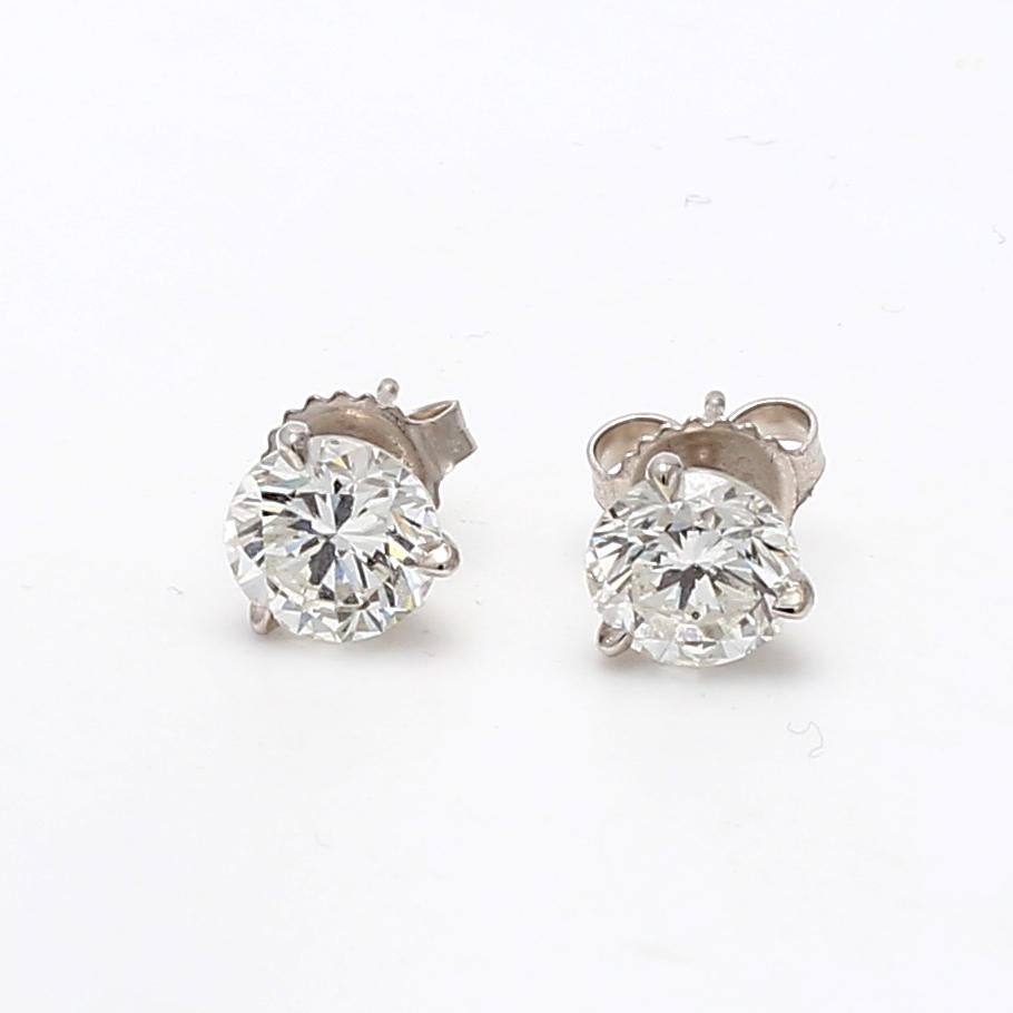 Orecchini con diamante tondo brillante H I1 da 3,04 carati in oro bianco 14 carati in vendita 10