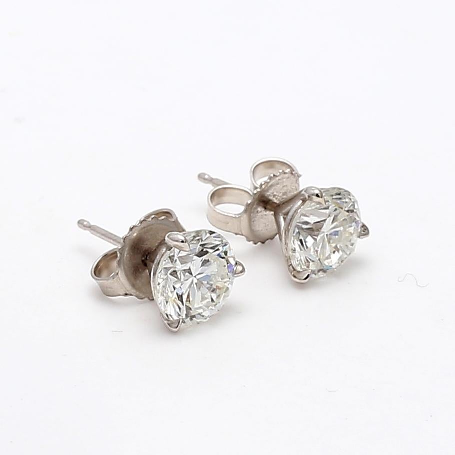 Orecchini con diamante tondo brillante H I1 da 3,04 carati in oro bianco 14 carati in vendita 3