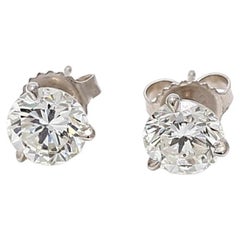Boucles d'oreilles en or blanc 14 carats 3.04 carats diamant rond brillant H I1
