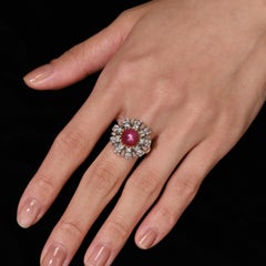 3.04 Carat Star Ruby No-Heat Burma & Diamond 18K Gold Sunburst Ring