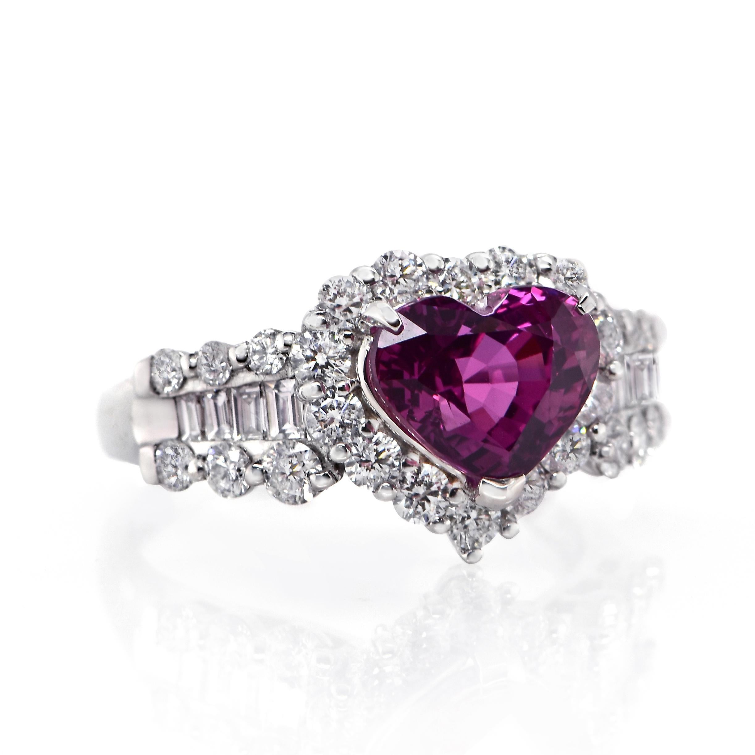 Heart Cut 3.04 Carat Unheated (Natural), Heart-Cut Purple Sapphire Ring made in Platinum For Sale