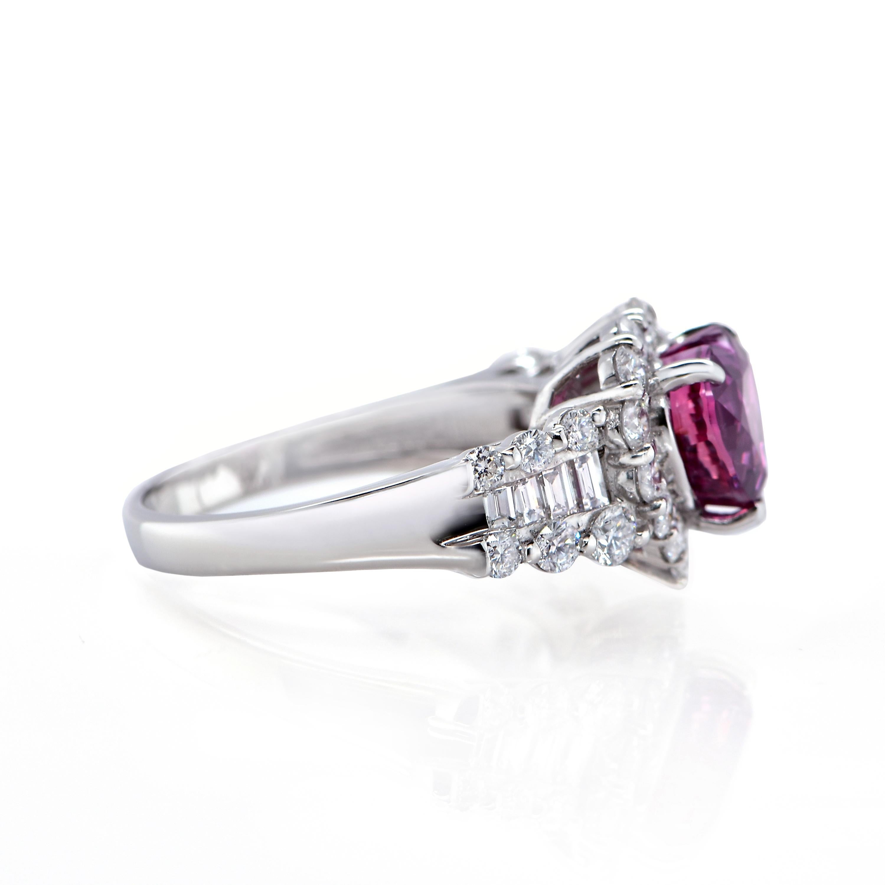 Women's 3.04 Carat Unheated (Natural), Heart-Cut Purple Sapphire Ring made in Platinum For Sale