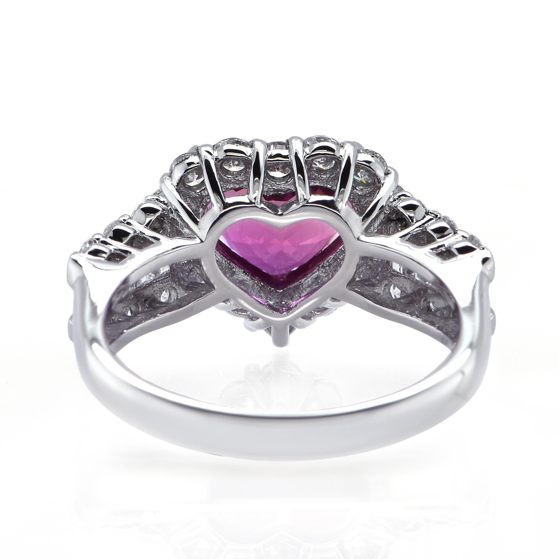 3.04 Carat Unheated (Natural), Heart-Cut Purple Sapphire Ring made in Platinum For Sale 1