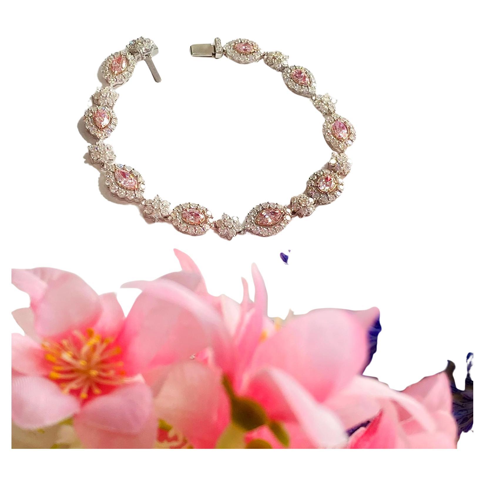 Bracelet en diamant rose très clair de 3,04 carats certifié GIA en vente