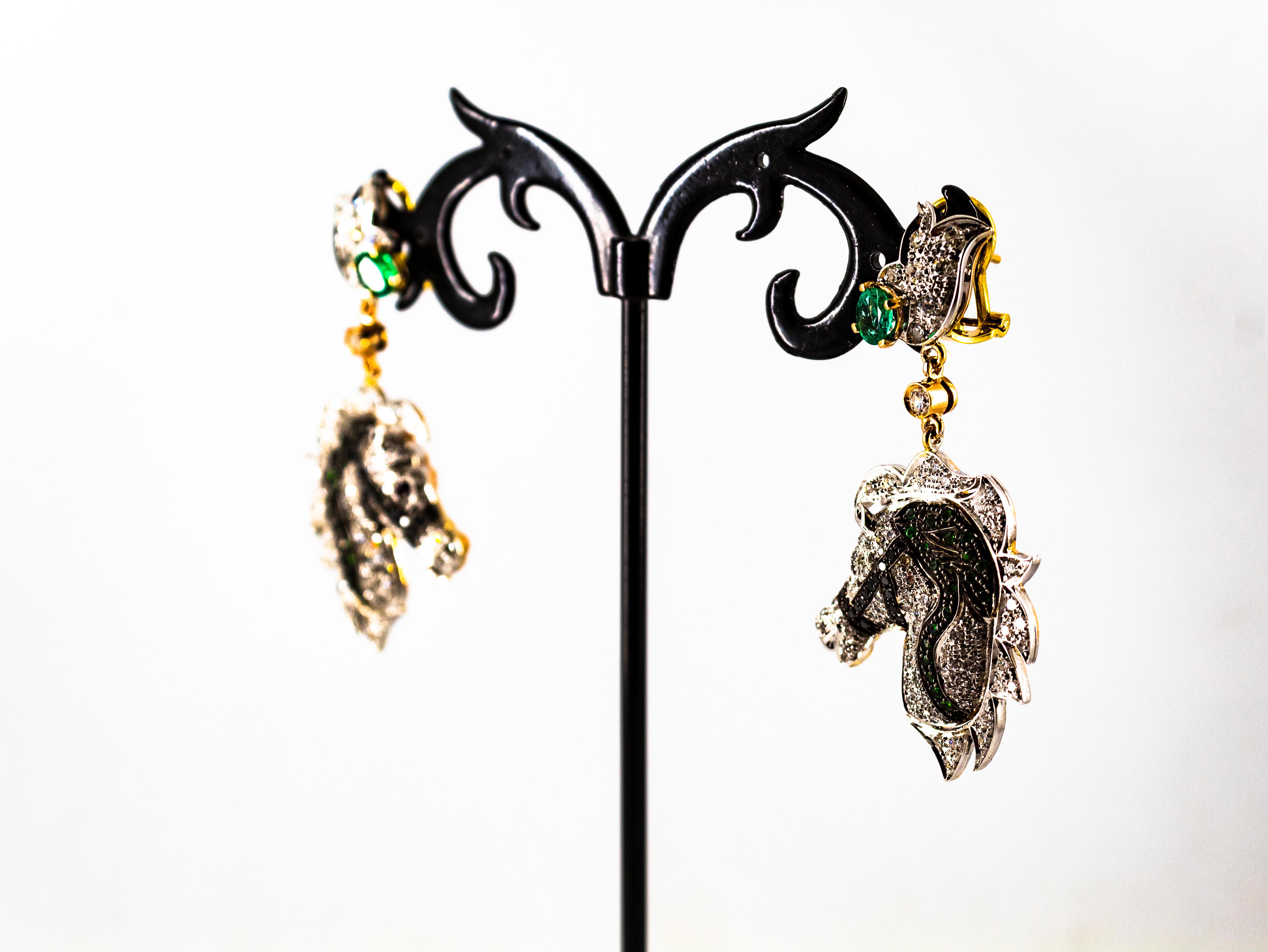 3.04 Carat White Black Diamond Ruby Emerald Yellow Gold Horses Clip-On Earrings 6