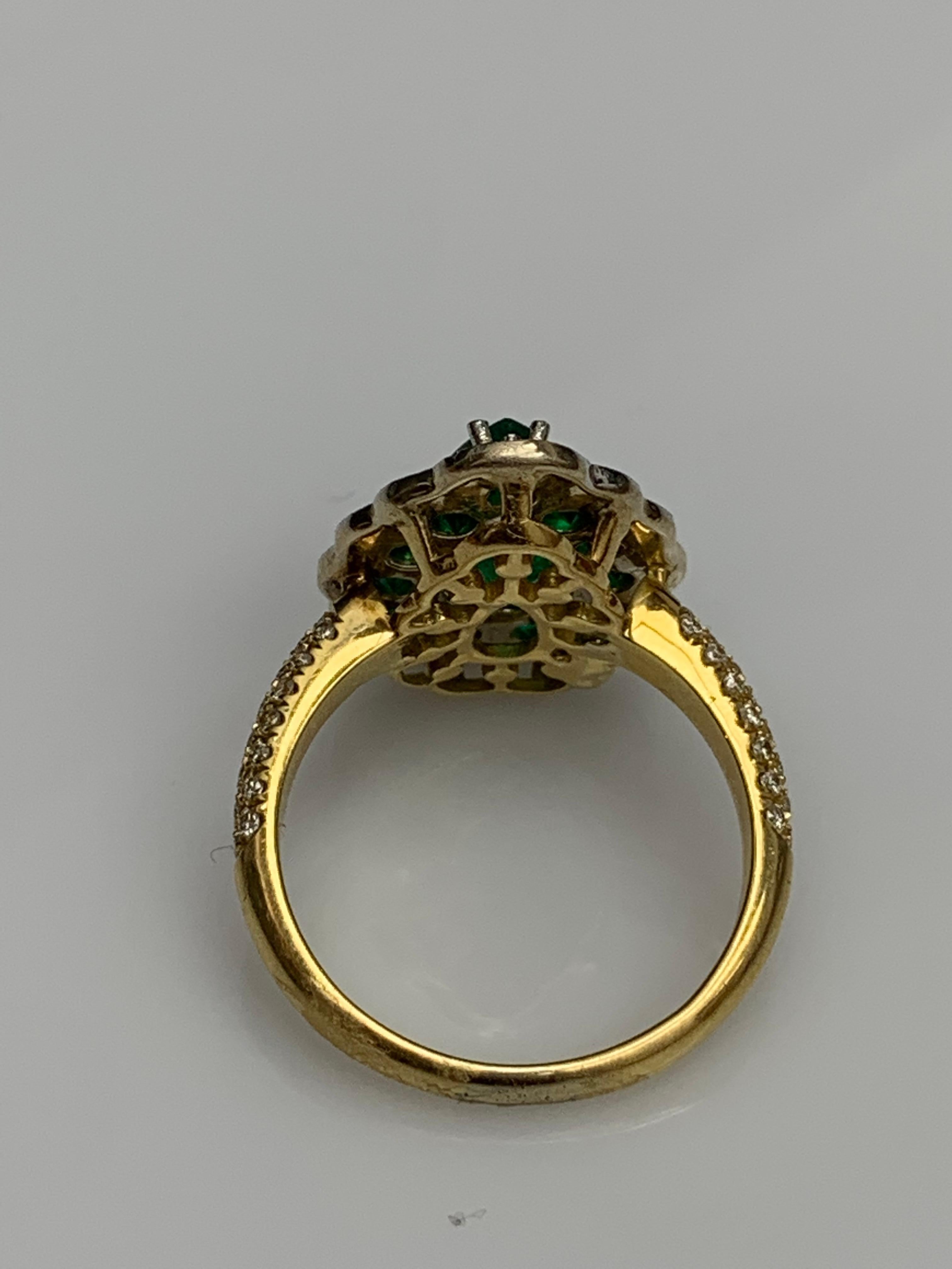 3.04 Carats Pear Shape Emerald and Diamond 18K Yellow Gold Cocktail Ring For Sale 8