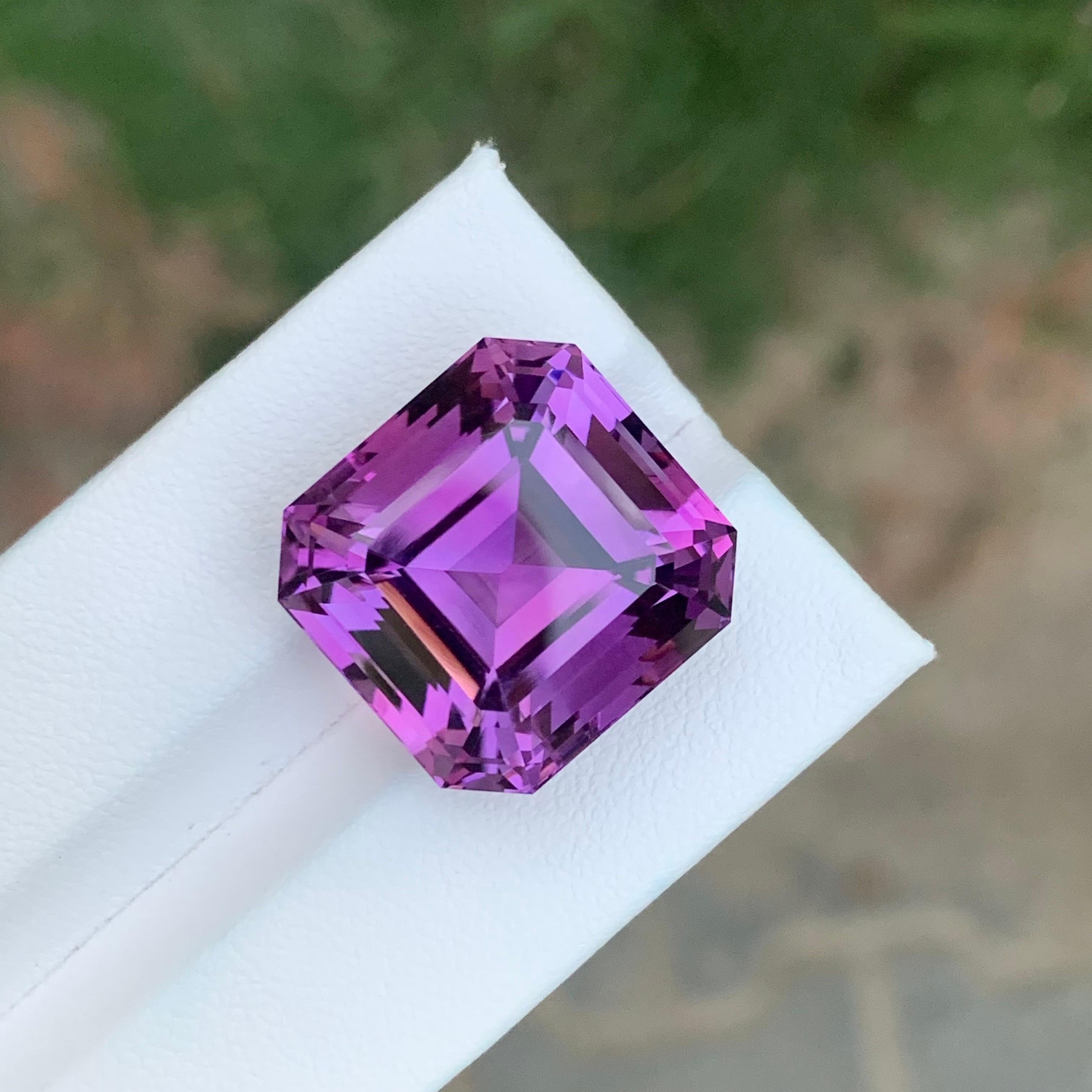 Stone: Amethyst

Weight : 30.40 Carats
Dimension: 18.3 x 17.6 x 14.3 Mm
Origin: Brazil
Shape: Octagon 
Color: Purple 
Treatment: Non
Certificate: On Customer Demand

Amethyst, a stunning violet variety of quartz, is known not only for its beauty but
