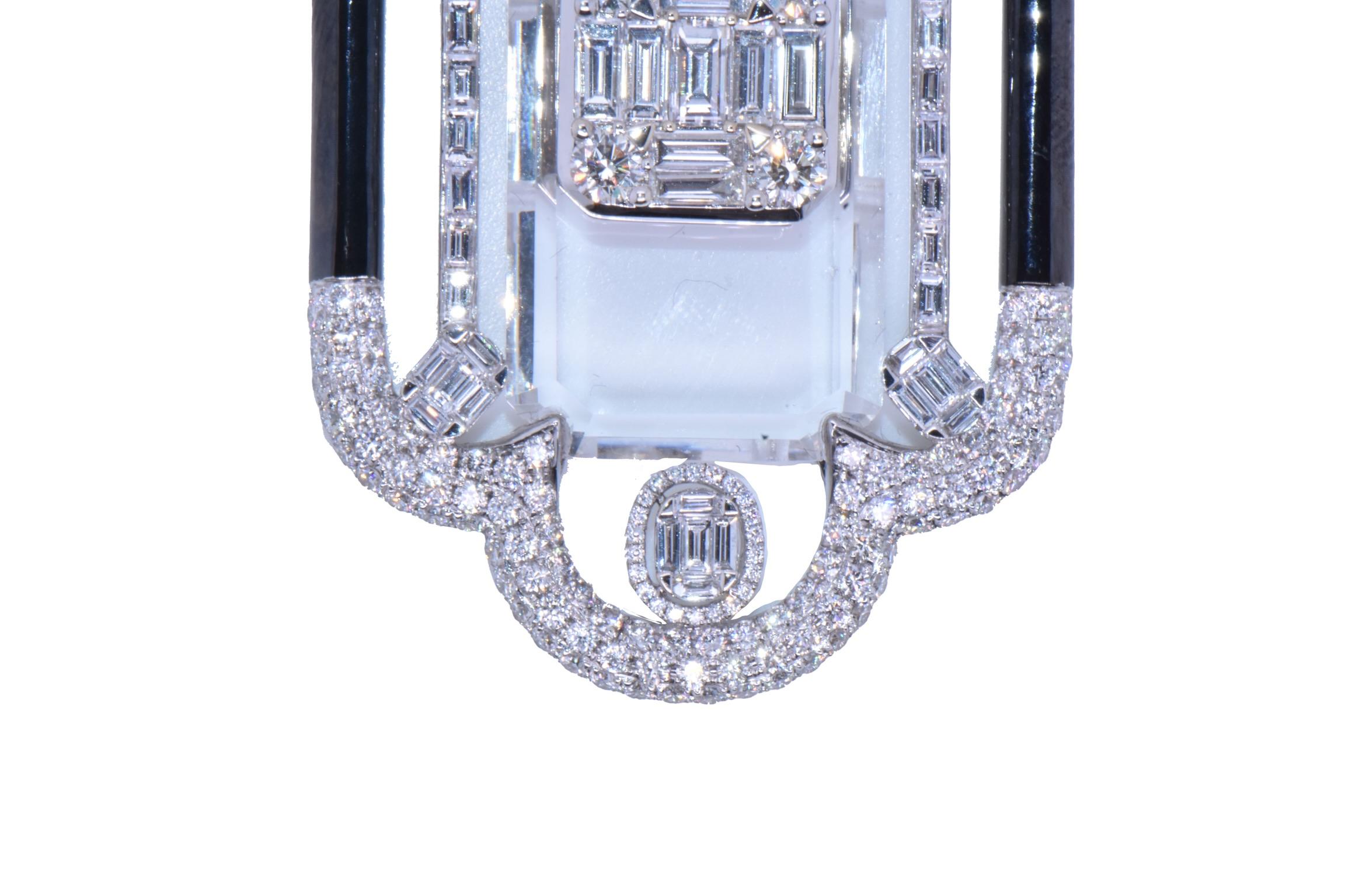 30.40 Carat Sunray Crystal & Diamond Pendant In 18k White In New Condition For Sale In New York, NY