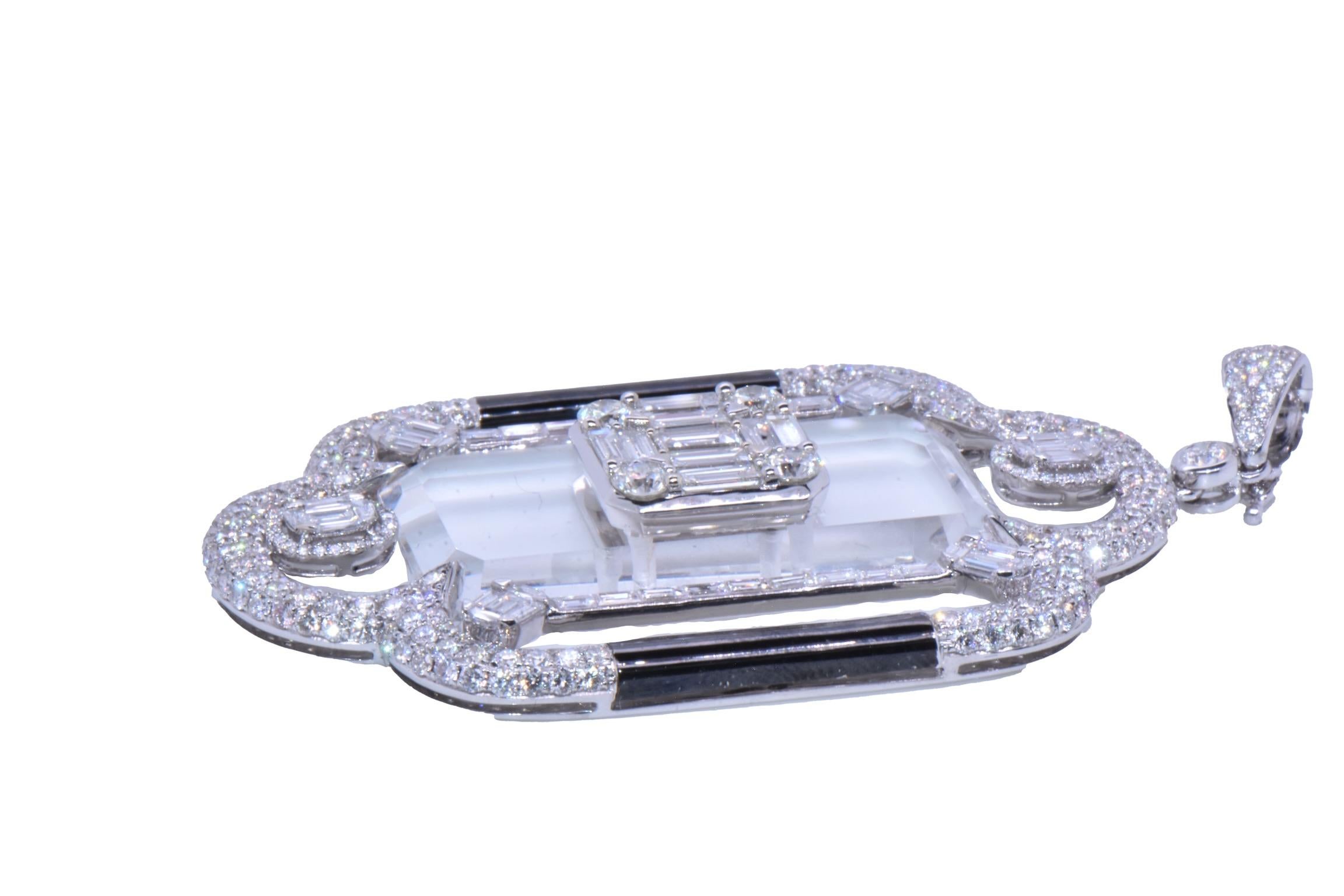 Women's 30.40 Carat Sunray Crystal & Diamond Pendant In 18k White For Sale