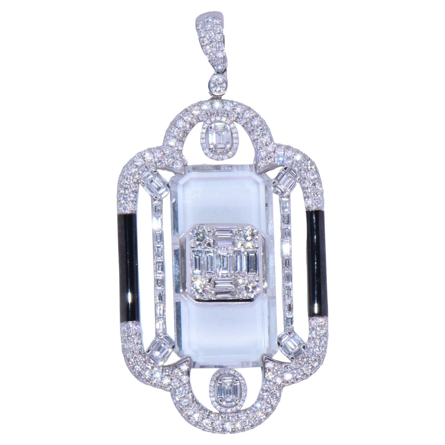 30.40 Carat Sunray Crystal & Diamond Pendant In 18k White For Sale