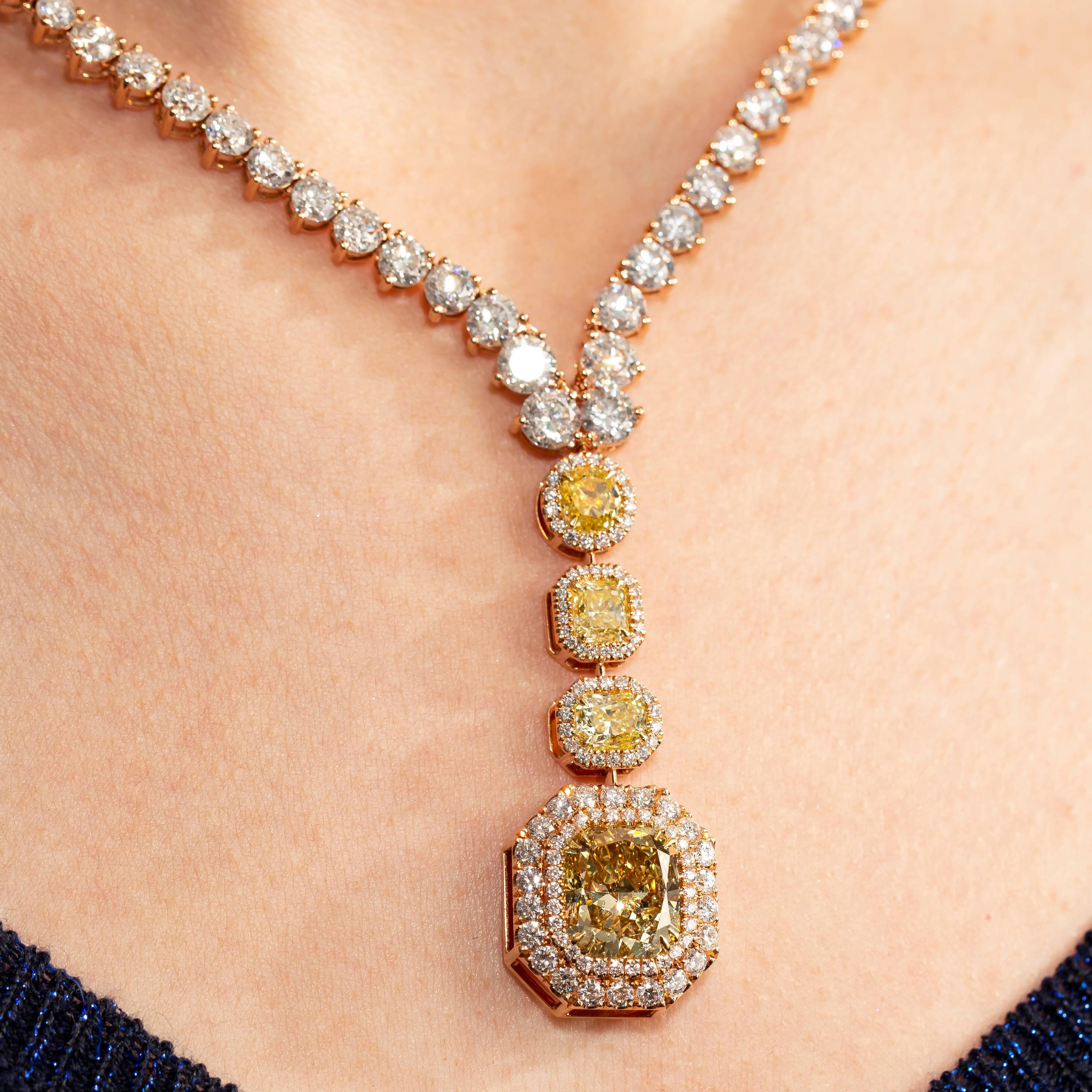 30.41 Carat Diamond Radiant Cushion Round Gold Bespoke Necklace Pendant For Sale 4