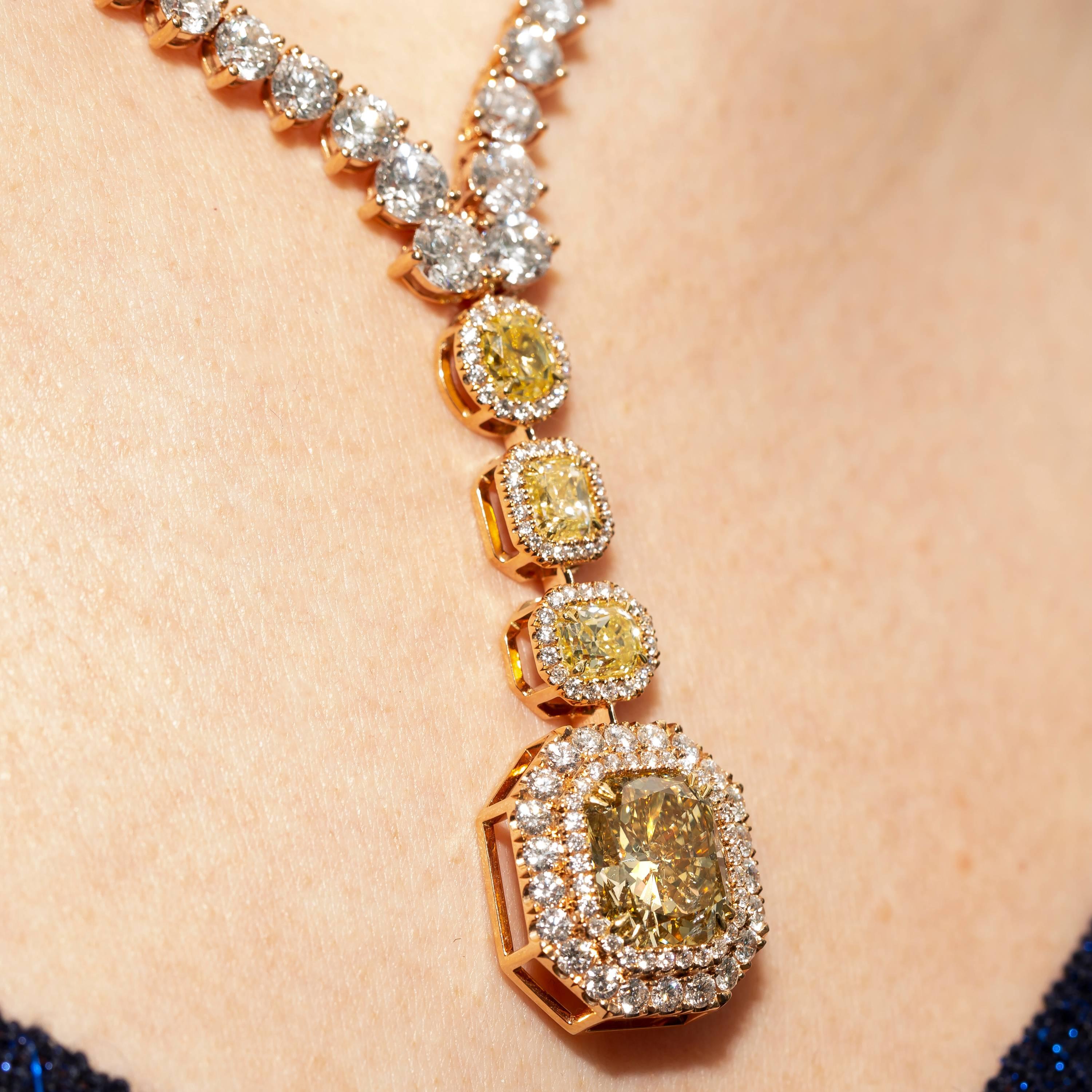 30.41 Carat Diamond Radiant Cushion Round Gold Bespoke Necklace Pendant For Sale 5