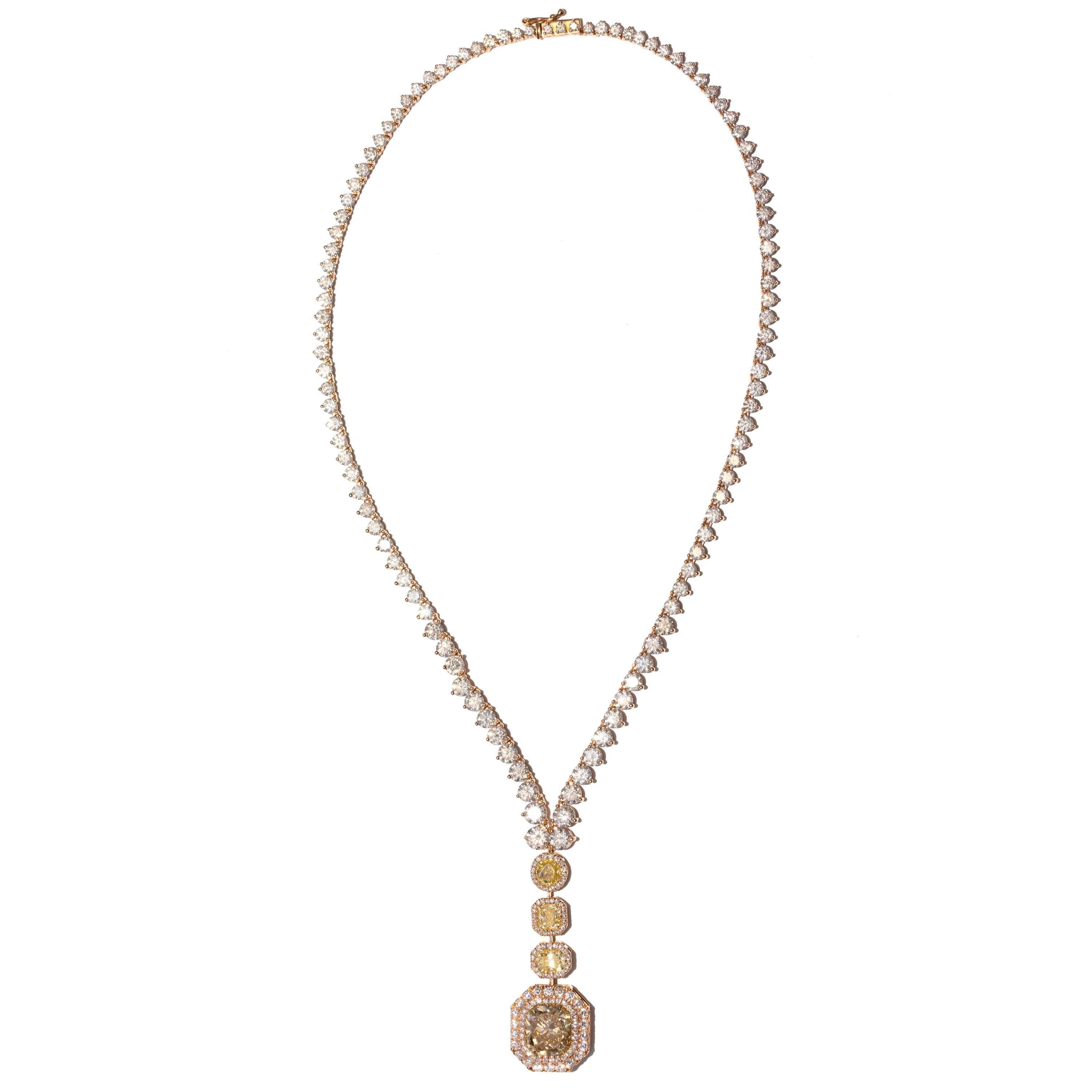 Women's 30.41 Carat Diamond Radiant Cushion Round Gold Bespoke Necklace Pendant For Sale