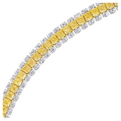 30.46 CTW Fancy Intense Yellow Diamond & White Diamond Tennis Bracelet in 18K&PT