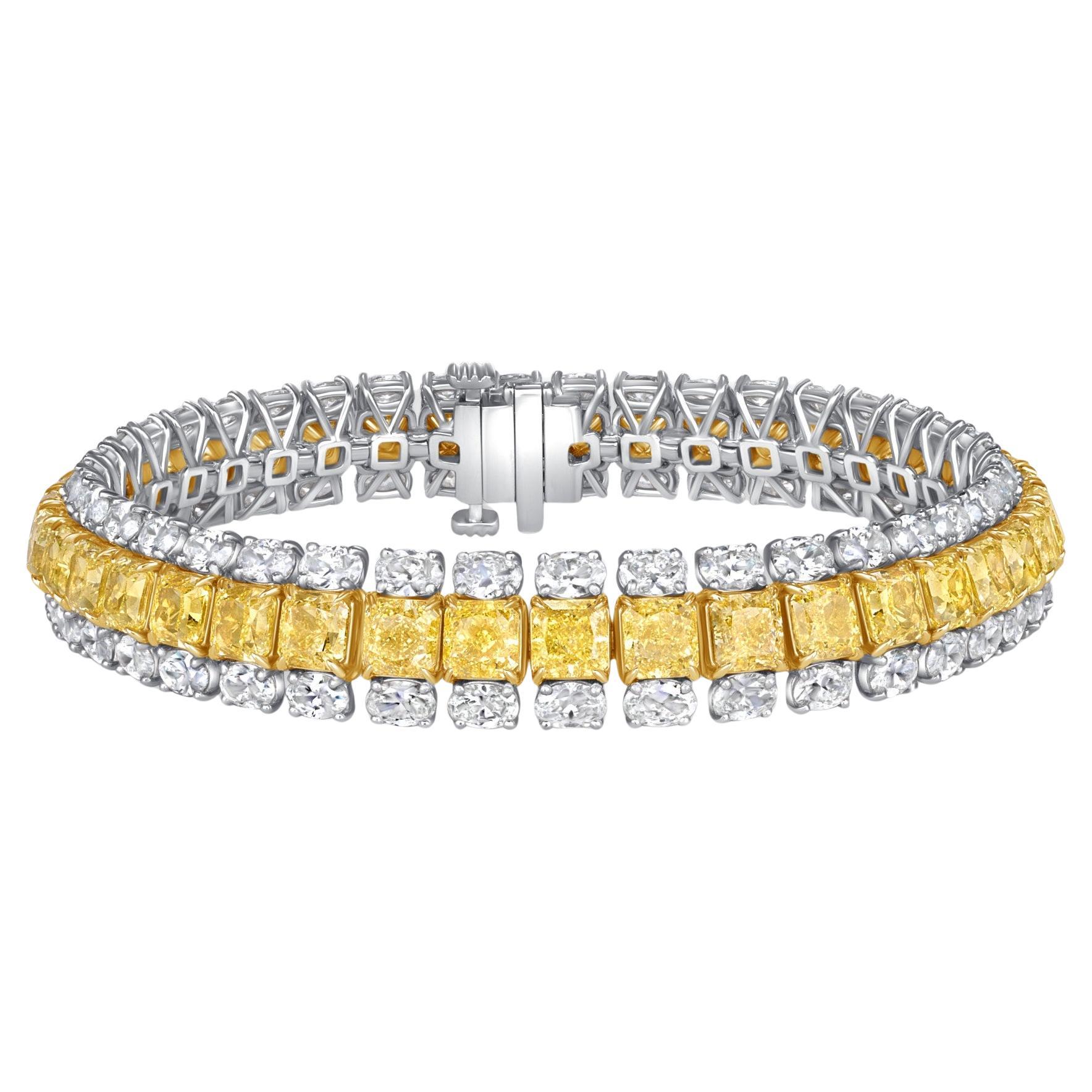 30.46 CTW Fancy Intense Yellow Diamond & White Diamond Tennis Bracelet in 18K&PT