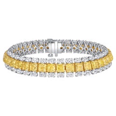 30.46 CTW Fancy Intense Yellow Diamond & White Diamond Tennis Bracelet in 18K&PT