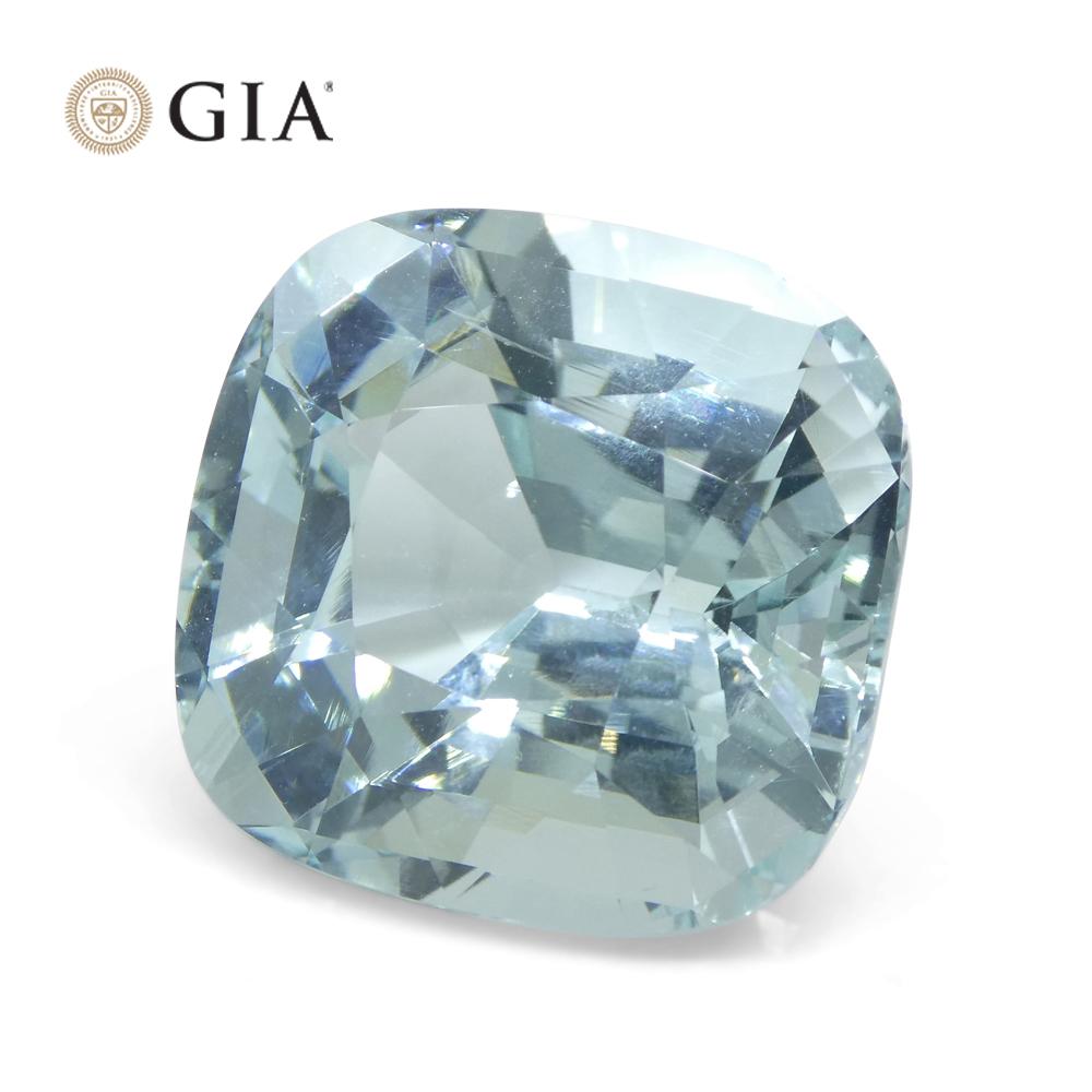 30.48 Carat Cushion Greenish Blue Aquamarine GIA Certified Unheated For Sale 4