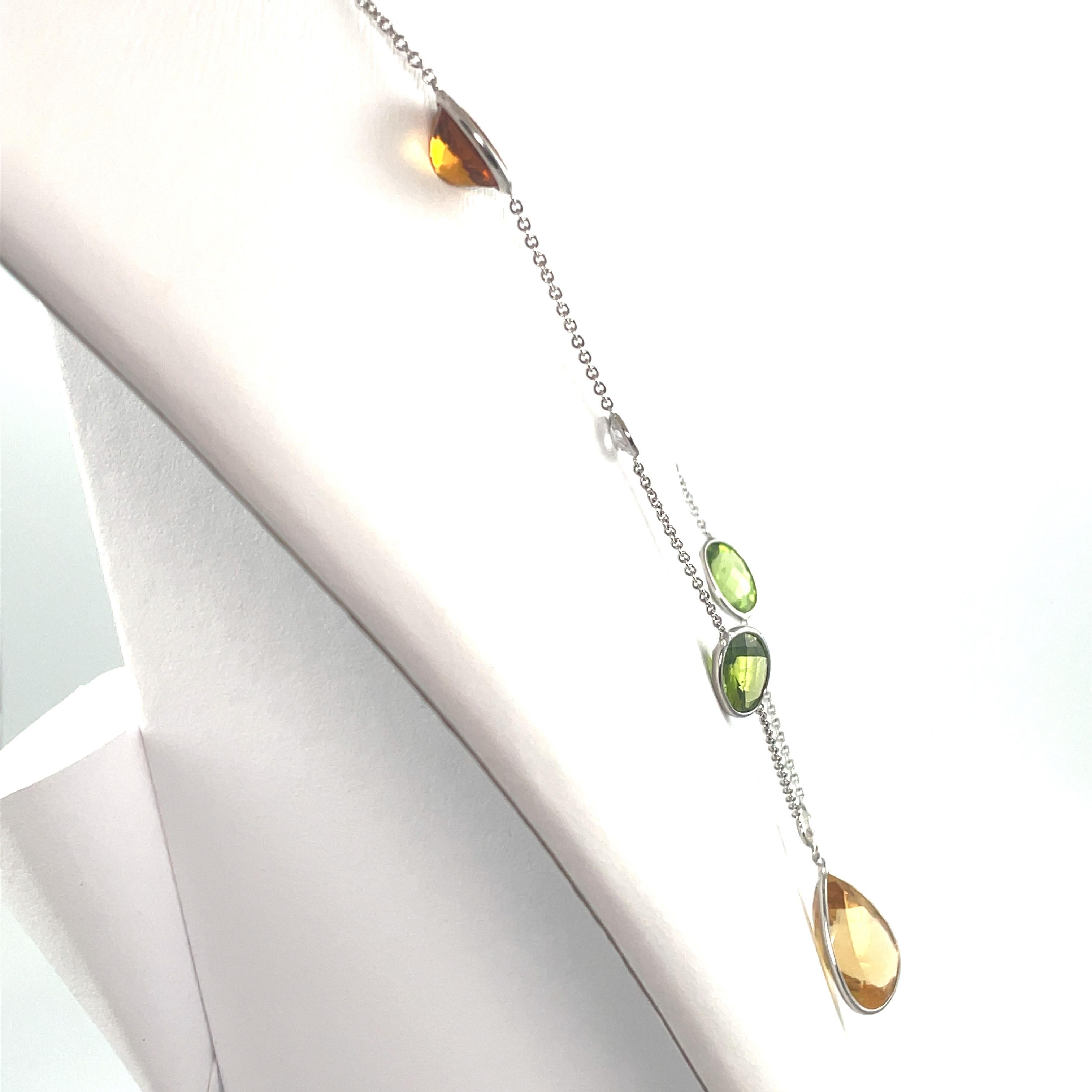 30,49 Karat Citrinquarz, Peridot und Diamant-Halskette 18k Weißgold (Tropfenschliff)