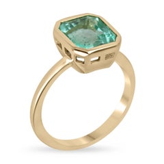 3.04ct 18K Seafoam Colombian Emerald Cut Bezel Solitaire Engagement Ring