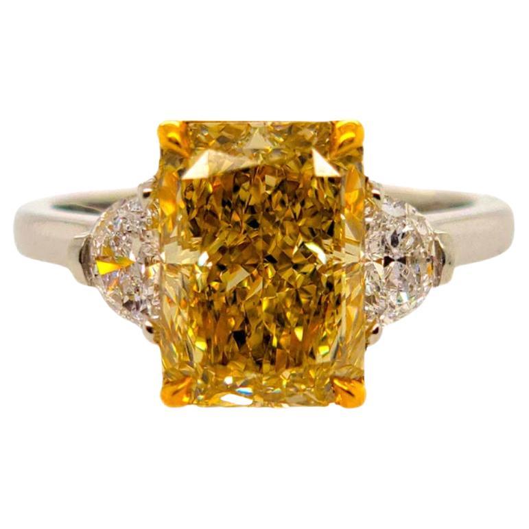 3.04ct Fancy Light Brownish Yellow Radiant VS1 GIA Ring