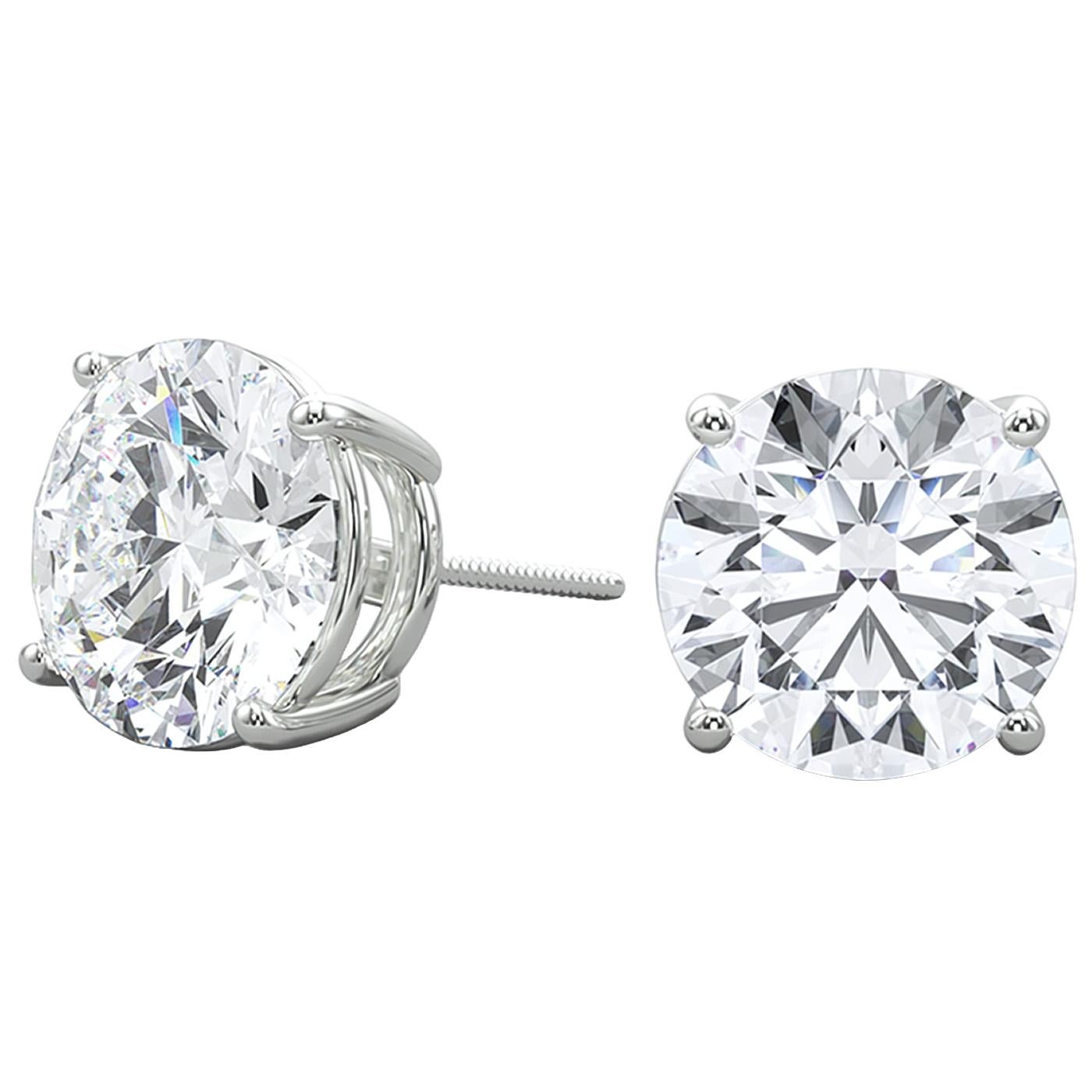 Moderniste Clous d'oreilles en or à 4 griffes avec diamants ronds brillants naturels de 3,04 carats certifiés GIA en vente