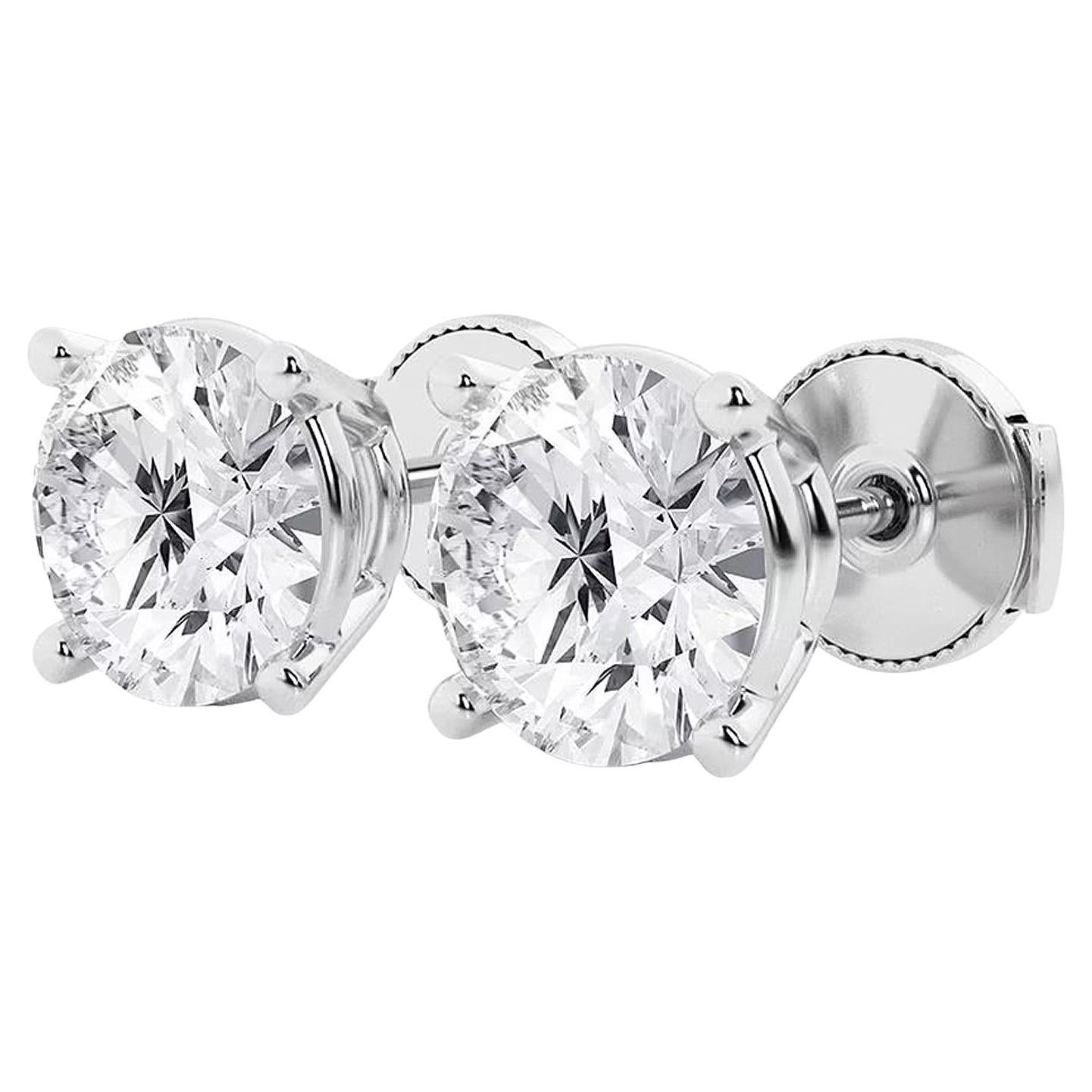 3.04ct GIA Diamante Brillante Redondo Natural Pendientes de oro 4Prong Jumbo Backs
