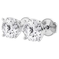 3.04ct GIA Natural Round Brilliant Diamond Stud Earrings Gold 4Prong Jumbo Backs