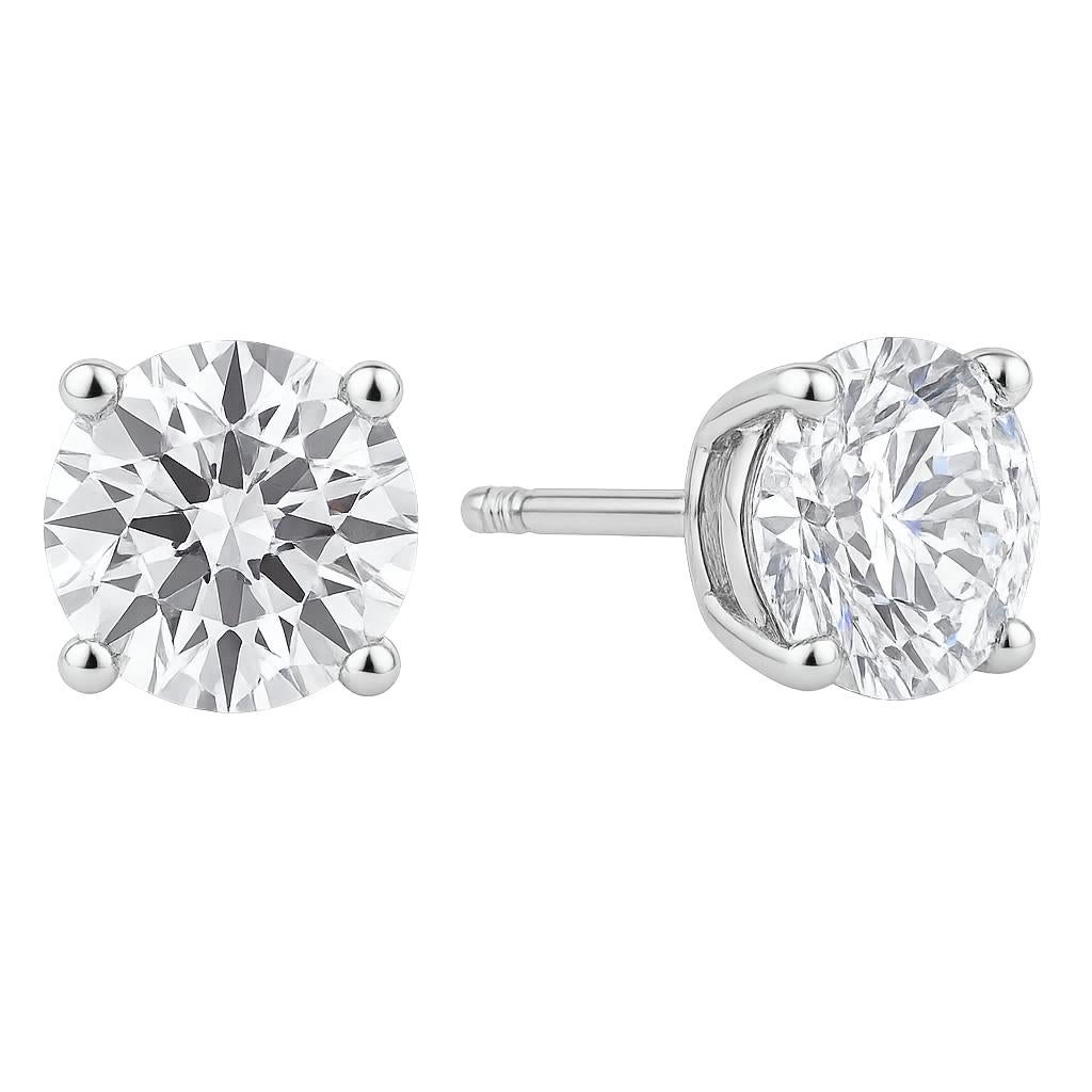 Contemporain Boucles d'oreilles en diamant rond naturel de 3,04 ct montées sur une monture classique en platine en vente