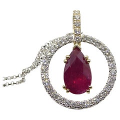 3.04ct Unheated Ruby Diamond Pendant in 14k Yellow and White Gold GIA Certified