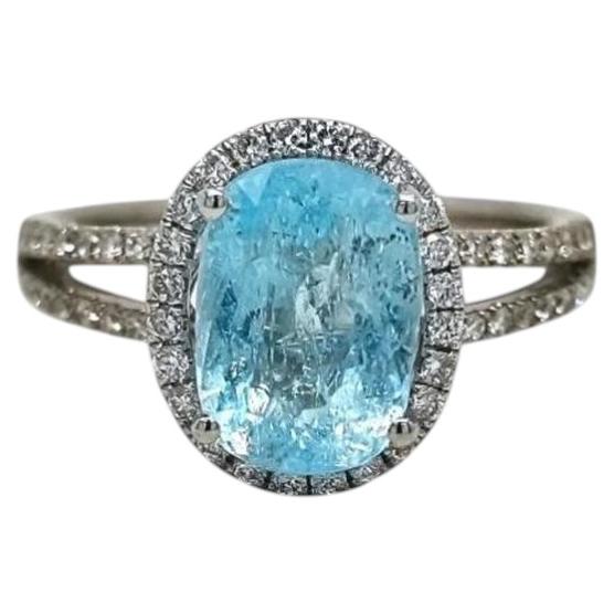Anillo con turmalina Paraíba azul verdosa con tonos neón vivos y trazas de cobre, de 3,04 ct, en oro blanco de 18 K en venta