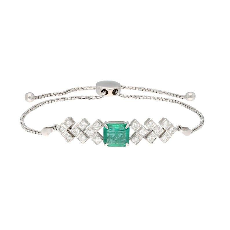 Contemporary 3.04CTS Natural Emerald Diamond Bracelet 18k Solid White Gold Fine Jewelry
